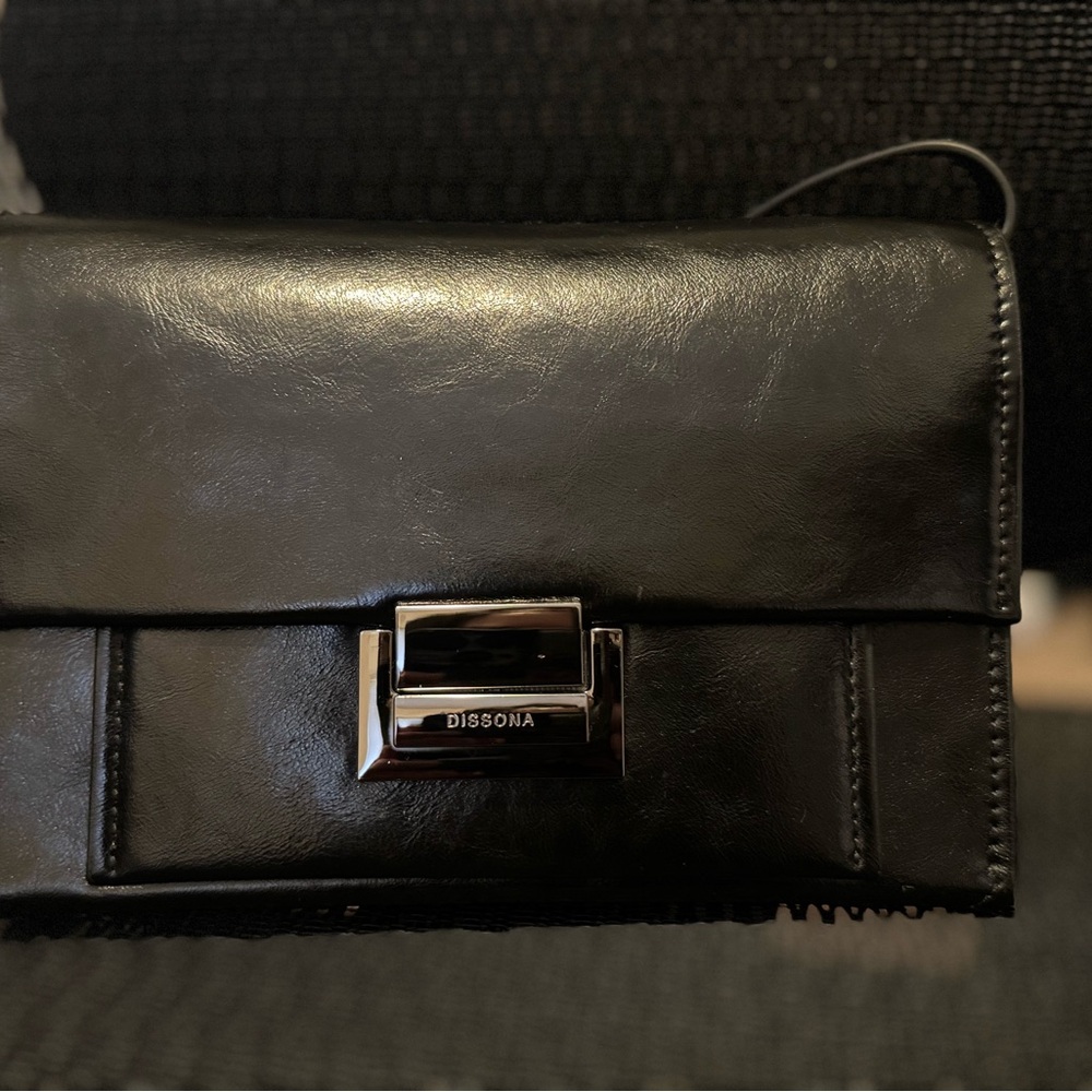 Black Disso­na Leather Shoulder Bag with Silver Hardware